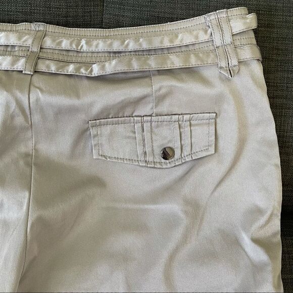 Silver Shiny Strappy Belt Bermuda Length Shorts - Picture 7 of 8